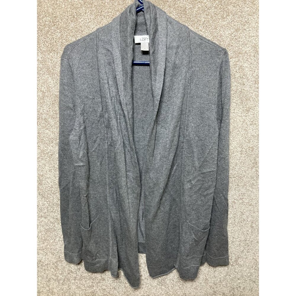 Ann Taylor Loft Gray Open Front Cardigan Sweater S Soft Knit Womens